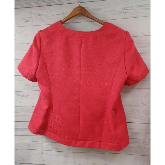 Danillo Womans Suits Skirt Blazer Jacket Coral Red Sz 16W Short Sleeve Textured - Picture 5 of 9